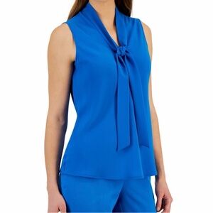 Kasper Sleeveless Tie-Neck Blouse in Cobalt Blue